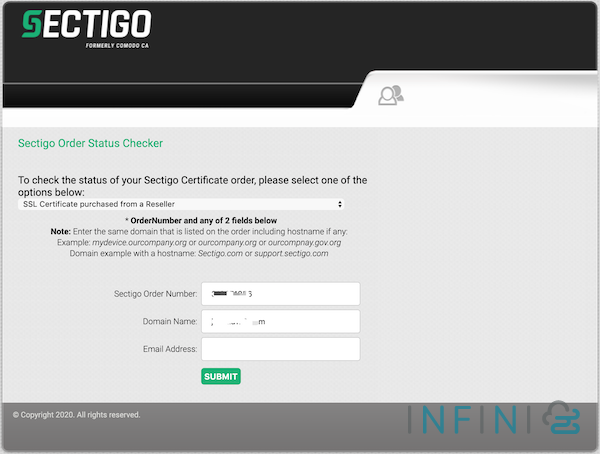 sectigo validate step 1